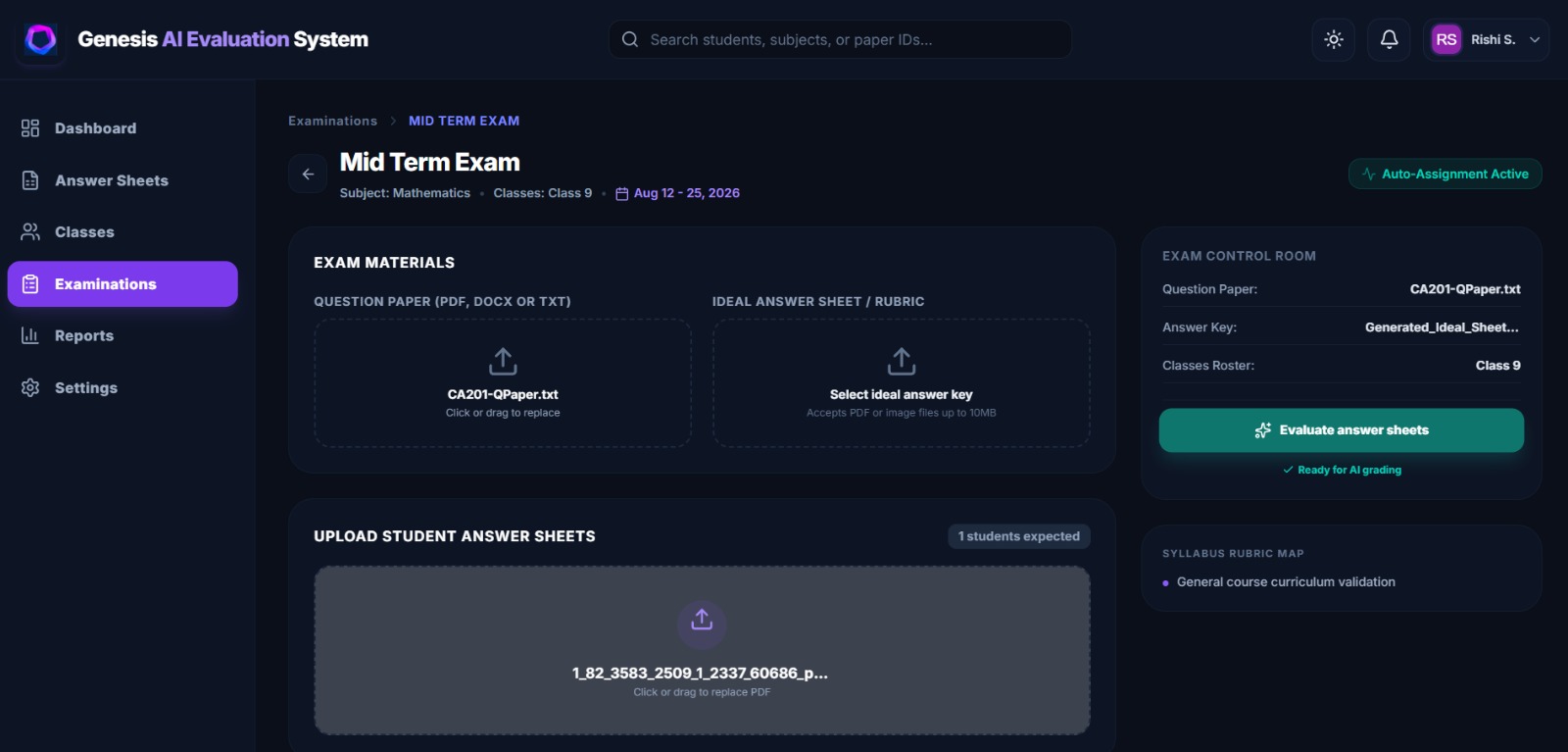 Genesis AI Evaluation intake and OCR screen