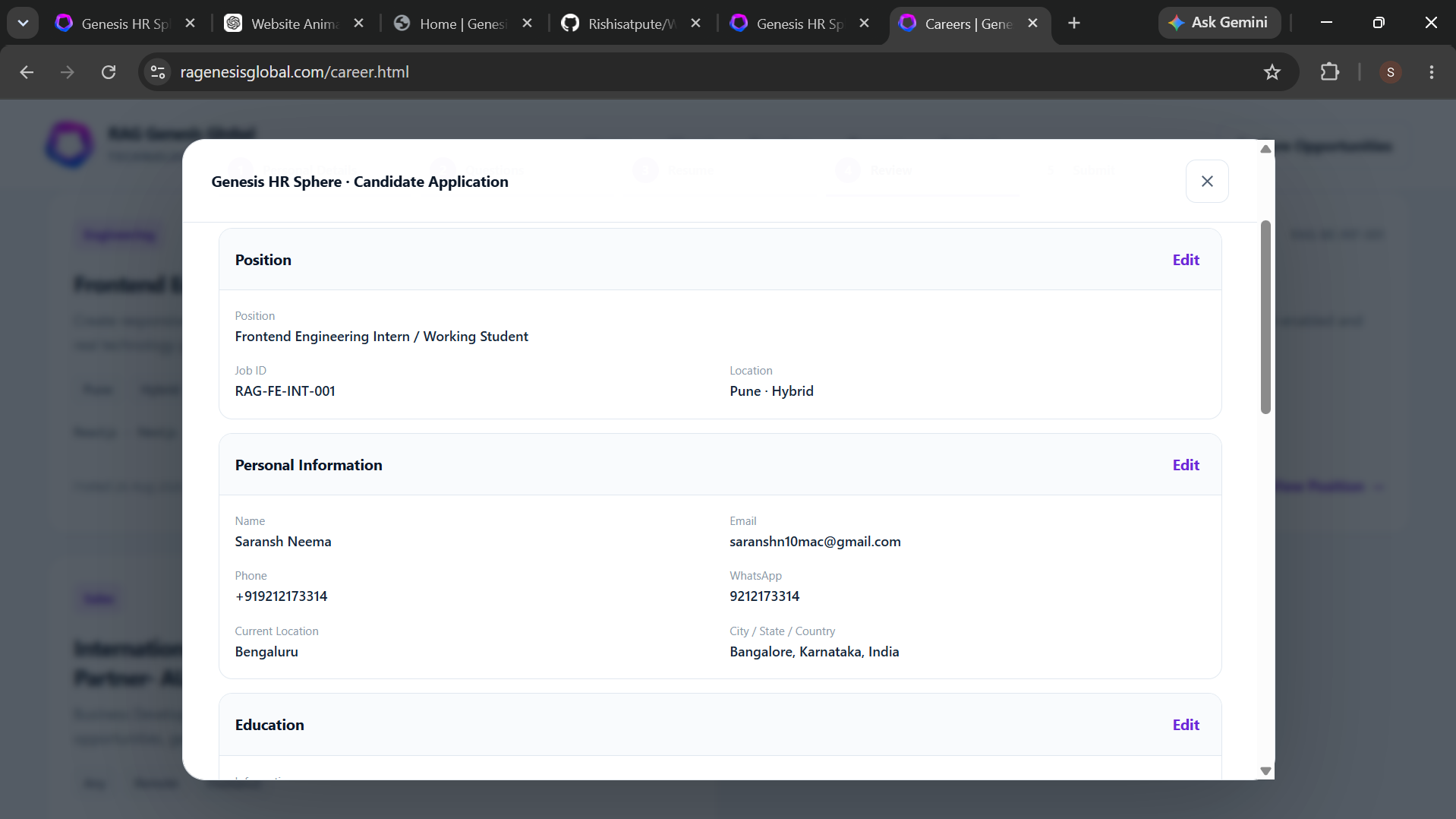 HR Sphere application screen
